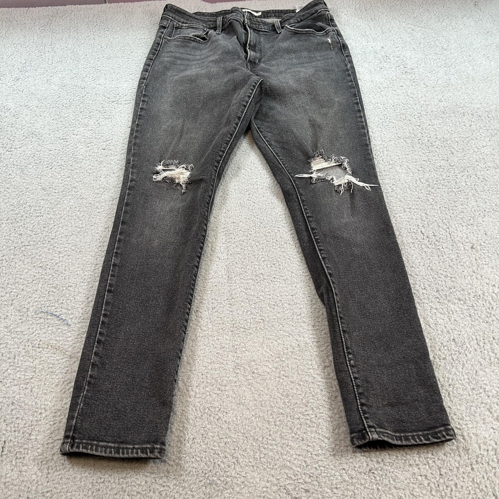 Levis 721 High Rise Skinny Jeans Womens 32 Black Distressed Ripped Stretch Denim